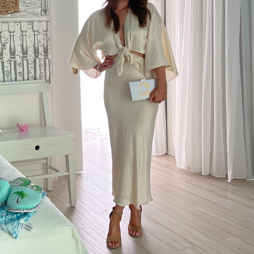 Shona Joy LA LUNE TIE FRONT BIAS MIDI DRESS - CREAM